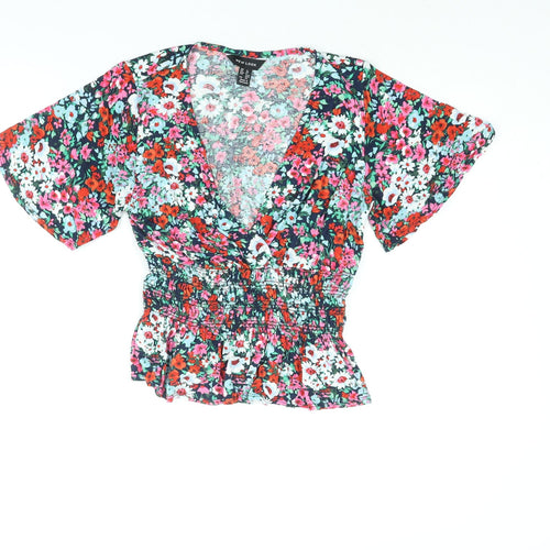 New Look Womens Multicoloured Floral Viscose Basic Blouse Size 12 V-Neck - Peplum