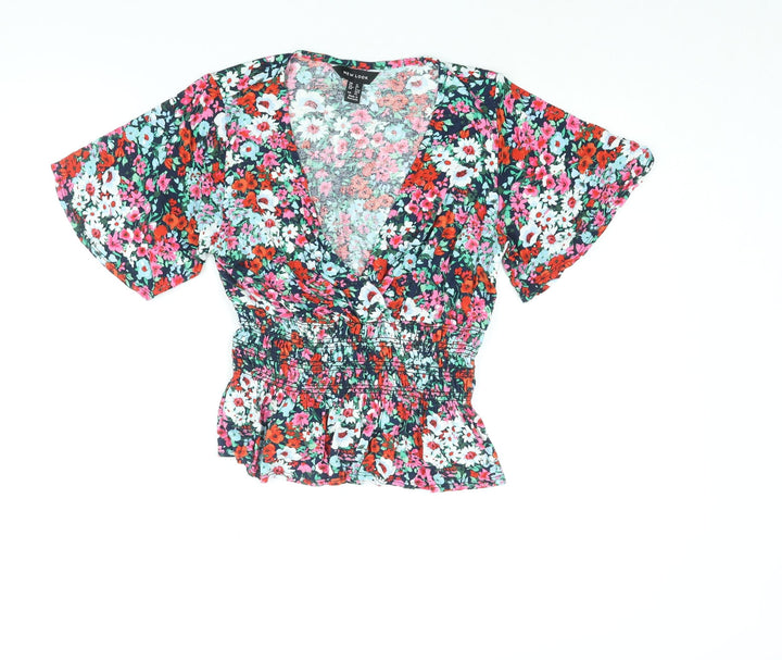 New Look Womens Multicoloured Floral Viscose Basic Blouse Size 12 V-Neck - Peplum