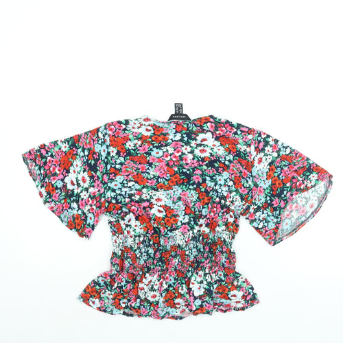New Look Womens Multicoloured Floral Viscose Basic Blouse Size 12 V-Neck - Peplum