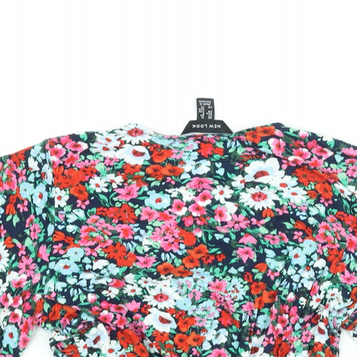New Look Womens Multicoloured Floral Viscose Basic Blouse Size 12 V-Neck - Peplum