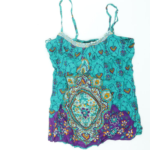 Monsoon Womens Blue Geometric Viscose Camisole Blouse Size 12 Scoop Neck