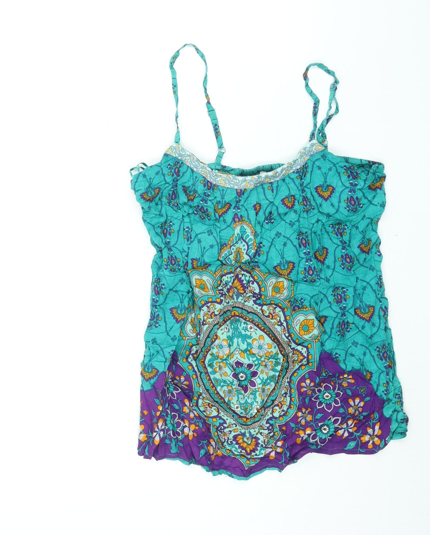 Monsoon Womens Blue Geometric Viscose Camisole Blouse Size 12 Scoop Neck