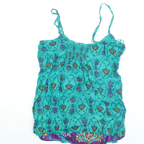 Monsoon Womens Blue Geometric Viscose Camisole Blouse Size 12 Scoop Neck