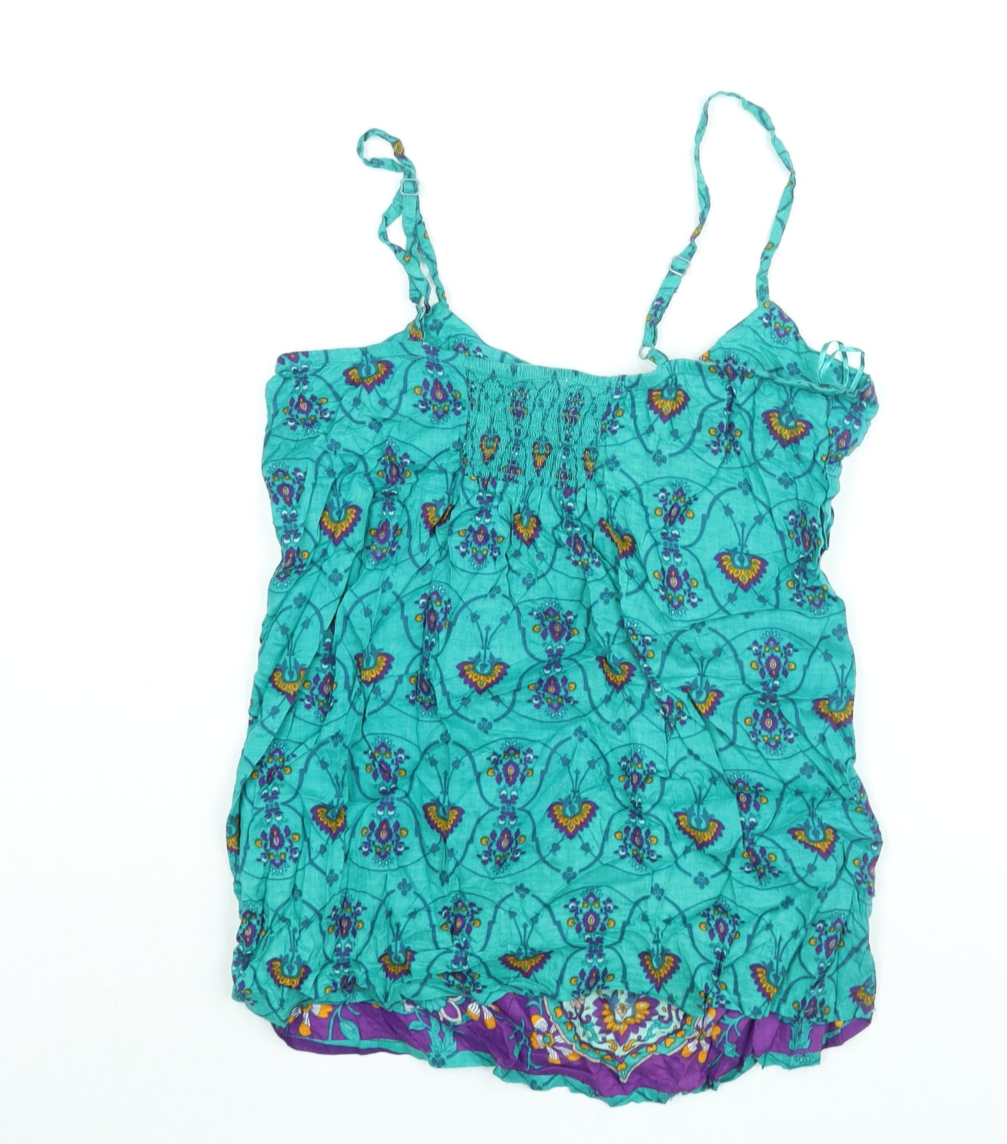 Monsoon Womens Blue Geometric Viscose Camisole Blouse Size 12 Scoop Neck