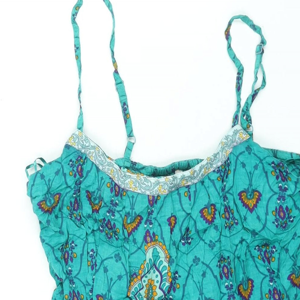 Monsoon Womens Blue Geometric Viscose Camisole Blouse Size 12 Scoop Neck