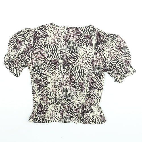 Topshop Womens Multicoloured Geometric Polyester Basic Blouse Size 8 V-Neck - Drawstring Detail