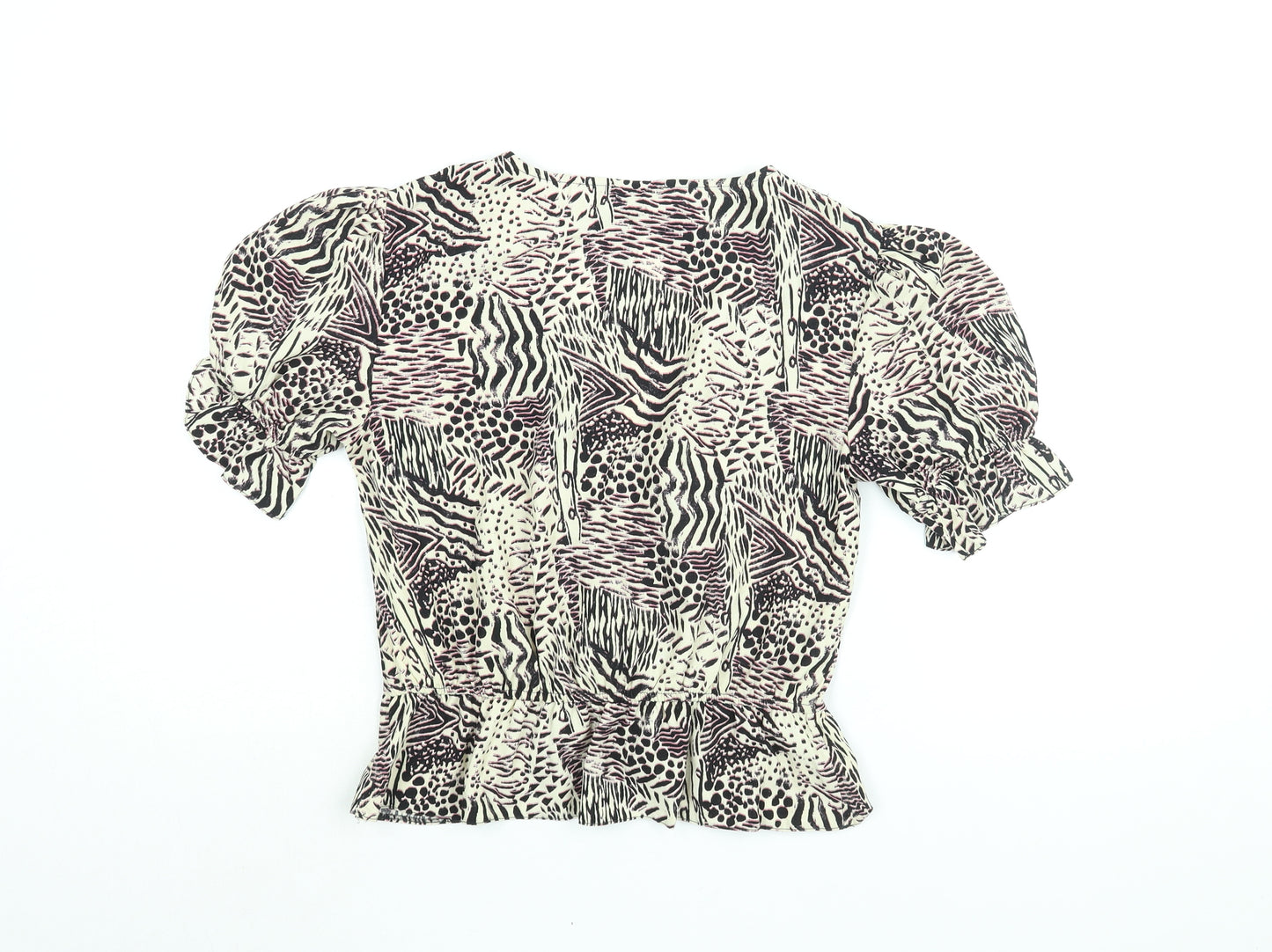 Topshop Womens Multicoloured Geometric Polyester Basic Blouse Size 8 V-Neck - Drawstring Detail