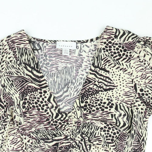 Topshop Womens Multicoloured Geometric Polyester Basic Blouse Size 8 V-Neck - Drawstring Detail