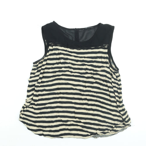 K&D London Womens Beige Striped Polyester Camisole Blouse Size 14 Round Neck