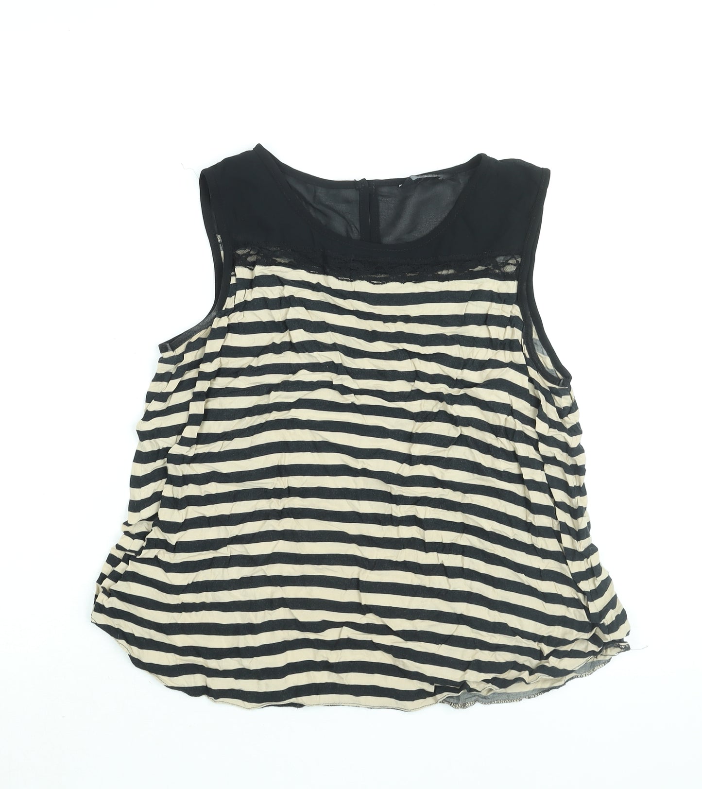 K&D London Womens Beige Striped Polyester Camisole Blouse Size 14 Round Neck