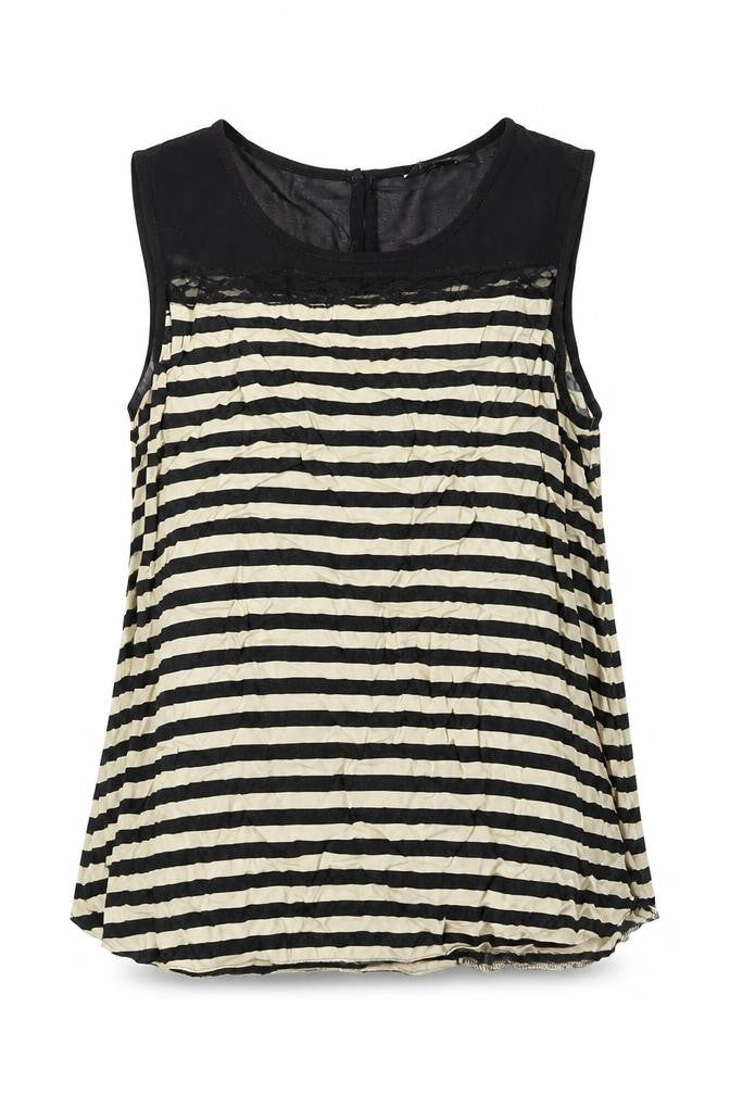K&D London Womens Beige Striped Polyester Camisole Blouse Size 14 Round Neck
