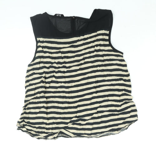 K&D London Womens Beige Striped Polyester Camisole Blouse Size 14 Round Neck