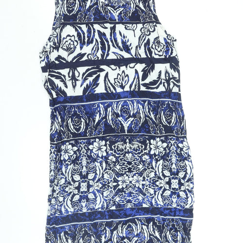 M&Co Womens Blue Geometric Viscose Sheath Size 12 Round Neck Button