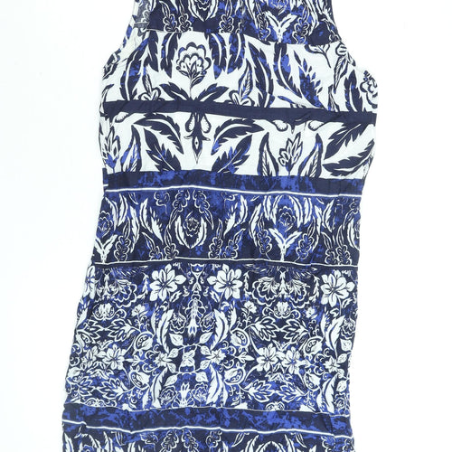 M&Co Womens Blue Geometric Viscose Sheath Size 12 Round Neck Button