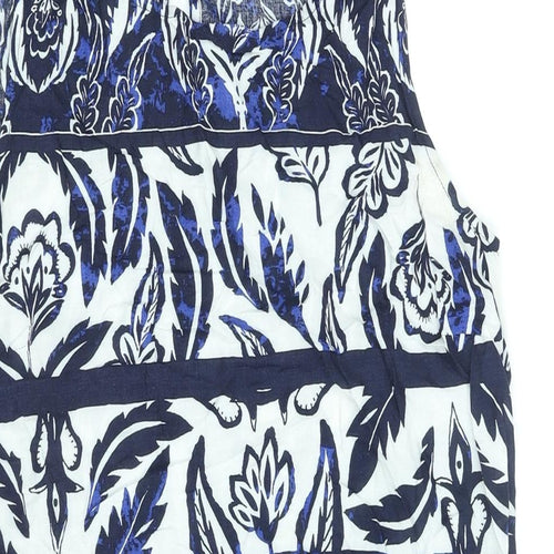M&Co Womens Blue Geometric Viscose Sheath Size 12 Round Neck Button