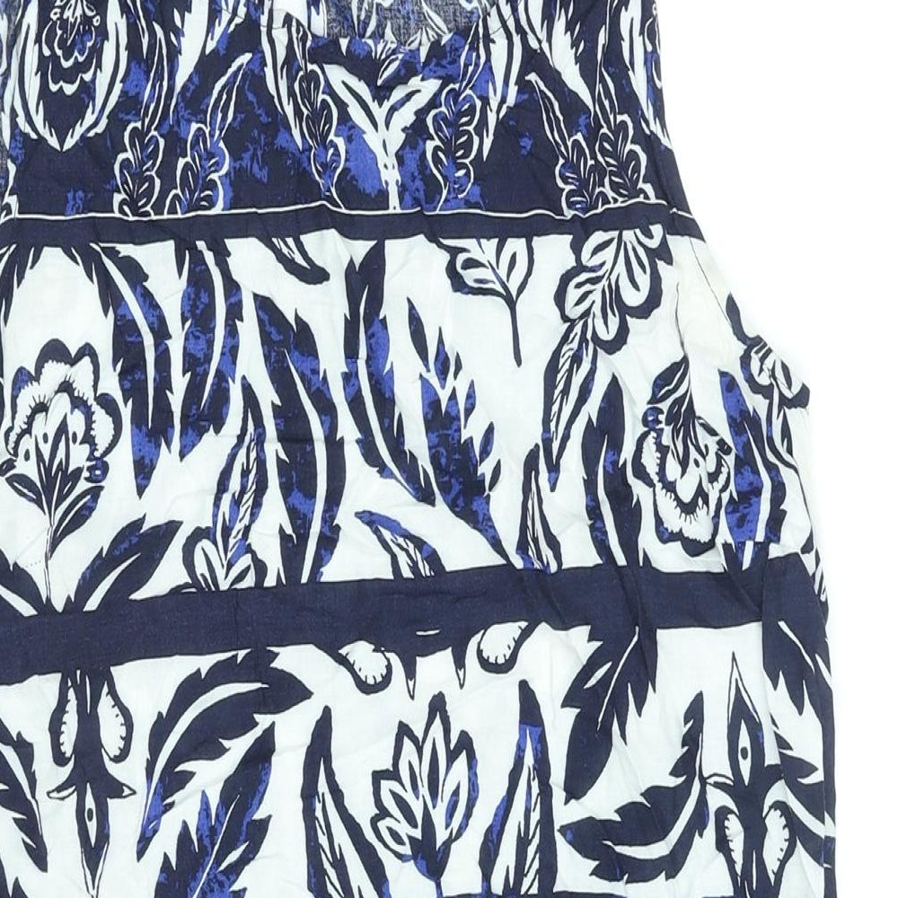 M&Co Womens Blue Geometric Viscose Sheath Size 12 Round Neck Button