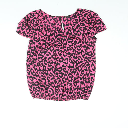 River Island Womens Pink Animal Print Polyester Basic Blouse Size 14 Round Neck - Leopard Print