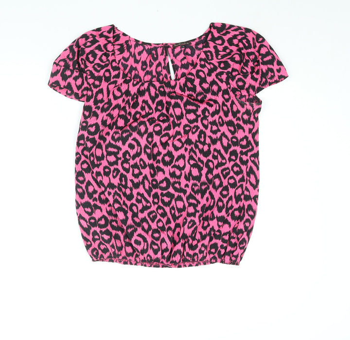 River Island Womens Pink Animal Print Polyester Basic Blouse Size 14 Round Neck - Leopard Print