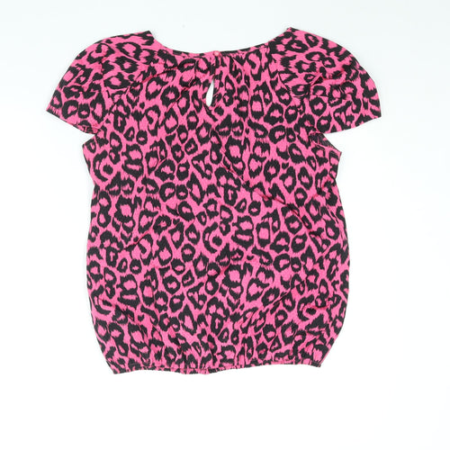 River Island Womens Pink Animal Print Polyester Basic Blouse Size 14 Round Neck - Leopard Print