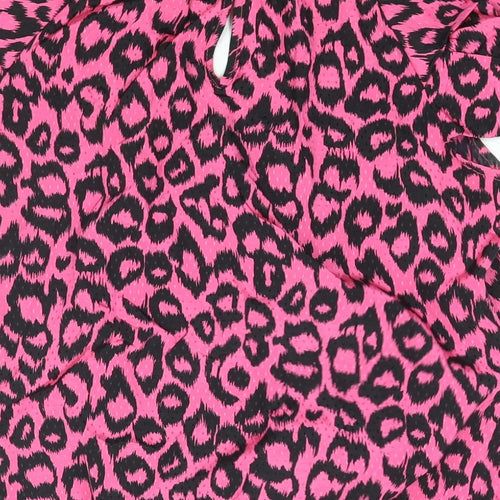 River Island Womens Pink Animal Print Polyester Basic Blouse Size 14 Round Neck - Leopard Print
