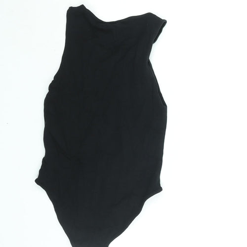 Topshop Womens Black Cotton Bodysuit One-Piece Size 6 Snap - Lace Up Detail