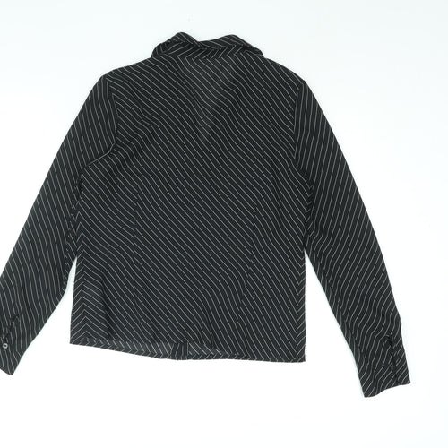 Anne Brooks Womens Black Striped Polyester Basic Button-Up Size 12 Collared