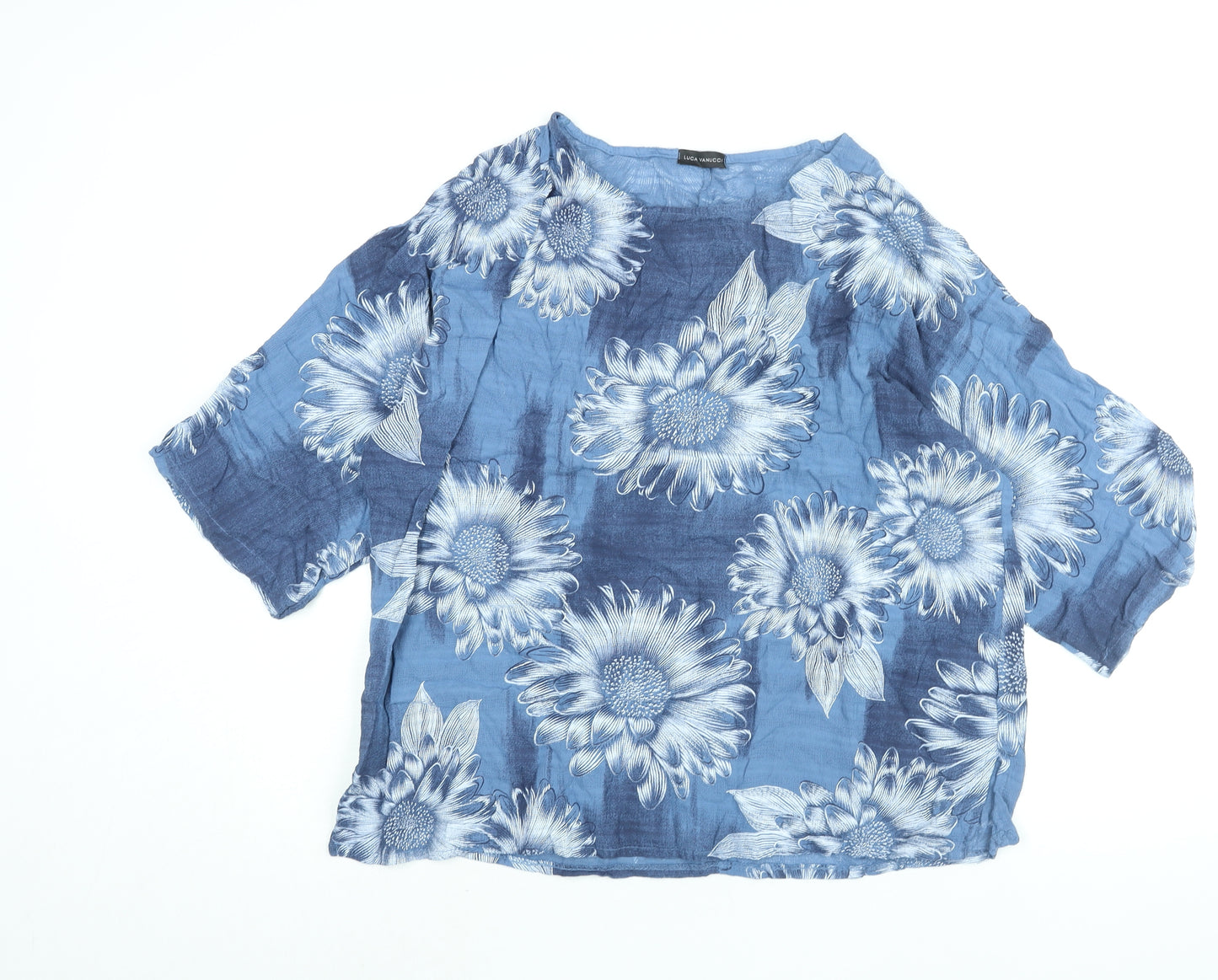 Luca Vanucci Womens Black Floral Cotton Basic Blouse Size M Round Neck