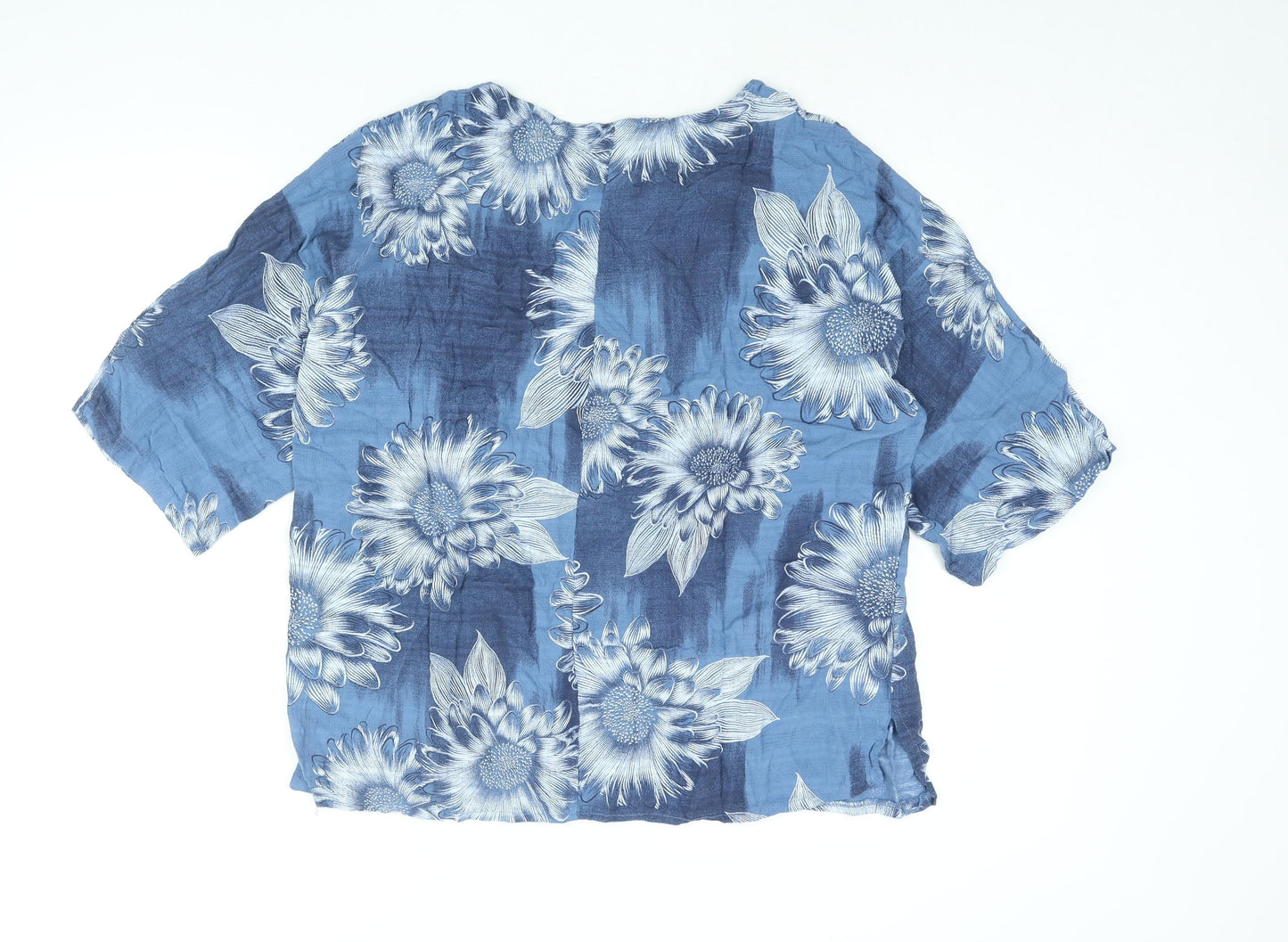 Luca Vanucci Womens Black Floral Cotton Basic Blouse Size M Round Neck