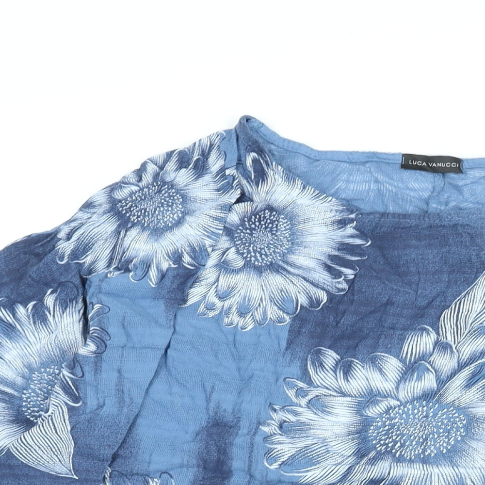 Luca Vanucci Womens Black Floral Cotton Basic Blouse Size M Round Neck