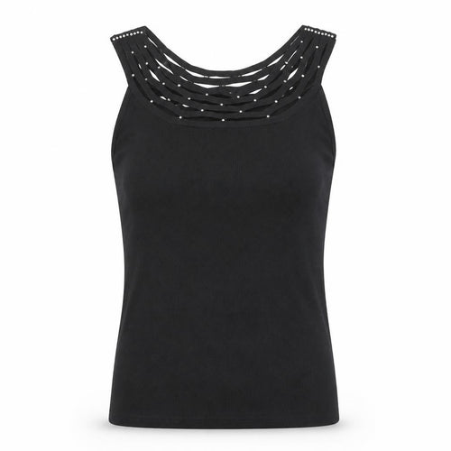Roman Womens Black Round Neck Viscose Vest Jumper Size M - Rhinestone Detail