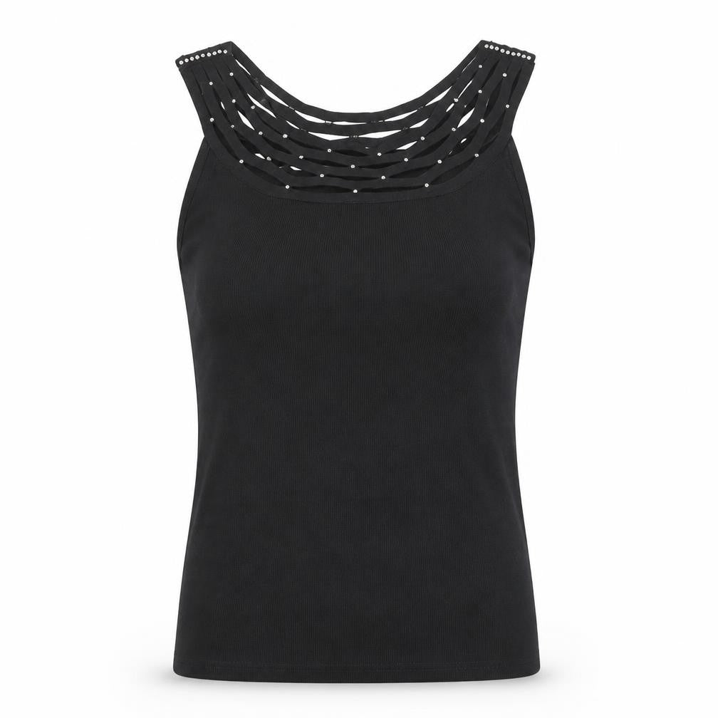 Roman Womens Black Round Neck Viscose Vest Jumper Size M - Rhinestone Detail