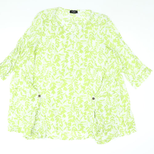 Klass Womens Green Floral Viscose A-Line Size XL Round Neck Pullover