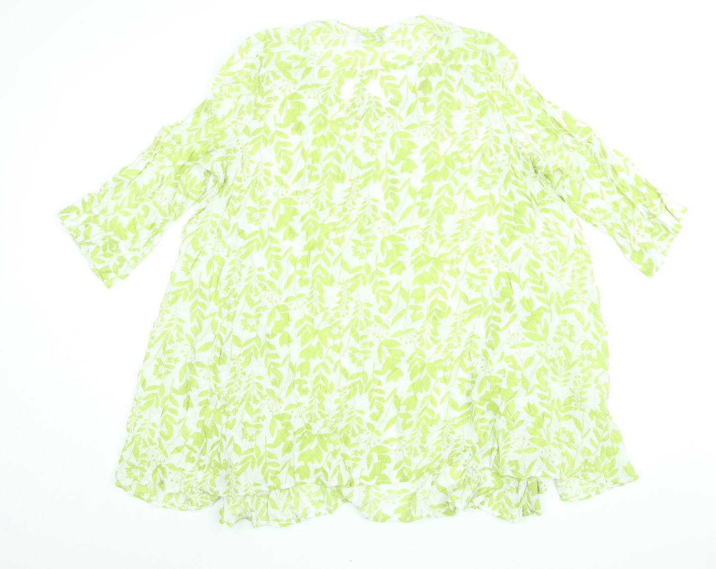 Klass Womens Green Floral Viscose A-Line Size XL Round Neck Pullover