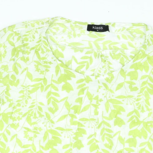 Klass Womens Green Floral Viscose A-Line Size XL Round Neck Pullover