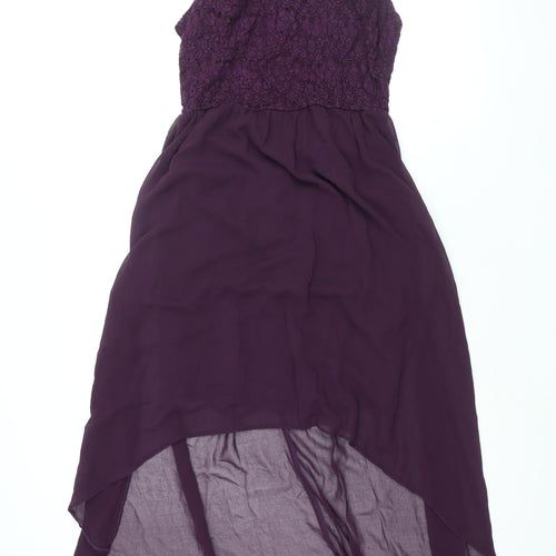 New Look Womens Purple Cotton Shift Size 12 Round Neck Zip - Lace Bodice