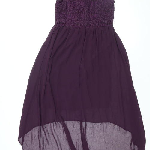 New Look Womens Purple Cotton Shift Size 12 Round Neck Zip - Lace Bodice