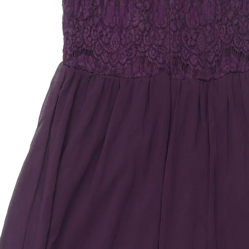 New Look Womens Purple Cotton Shift Size 12 Round Neck Zip - Lace Bodice