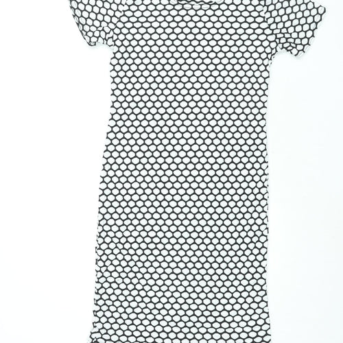 Liquid Womens White Geometric Polyester Bodycon Size XL Round Neck Pullover