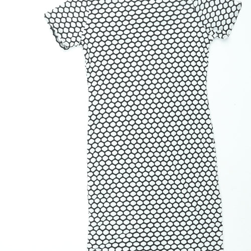 Liquid Womens White Geometric Polyester Bodycon Size XL Round Neck Pullover
