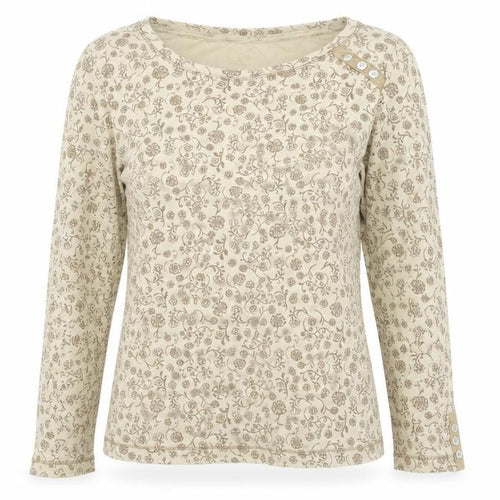 M&Co Womens Beige Floral Cotton Basic T-Shirt Size S Round Neck - Button Detail
