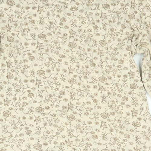M&Co Womens Beige Floral Cotton Basic T-Shirt Size S Round Neck - Button Detail