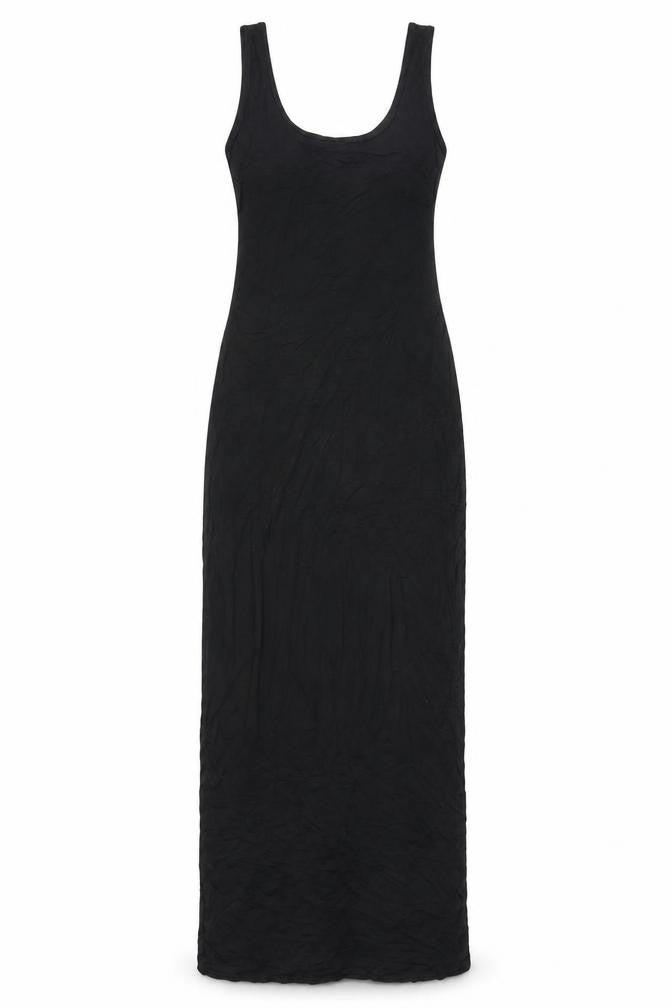 Front view of Boohoo women’s black viscose maxi, size UK 10, scoop neck pullover