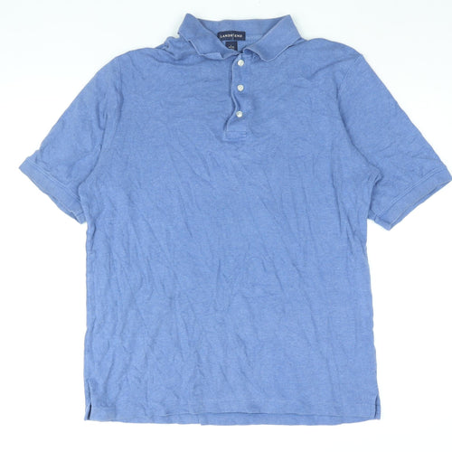 Lands' End Mens Blue Cotton Polo Size L Collared Button