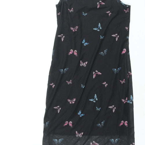 New Look Girls Black Geometric Polyester Tank Dress Size 10-11 Years Square Neck Pullover - Butterfly Print