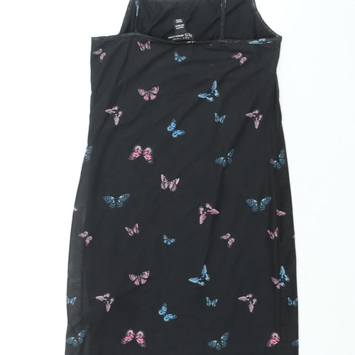 New Look Girls Black Geometric Polyester Tank Dress Size 10-11 Years Square Neck Pullover - Butterfly Print