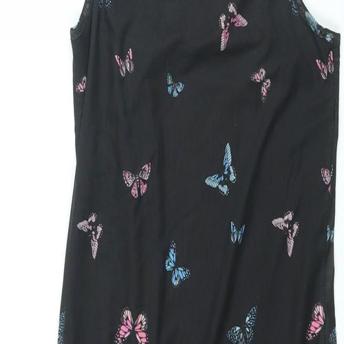New Look Girls Black Geometric Polyester Tank Dress Size 10-11 Years Square Neck Pullover - Butterfly Print