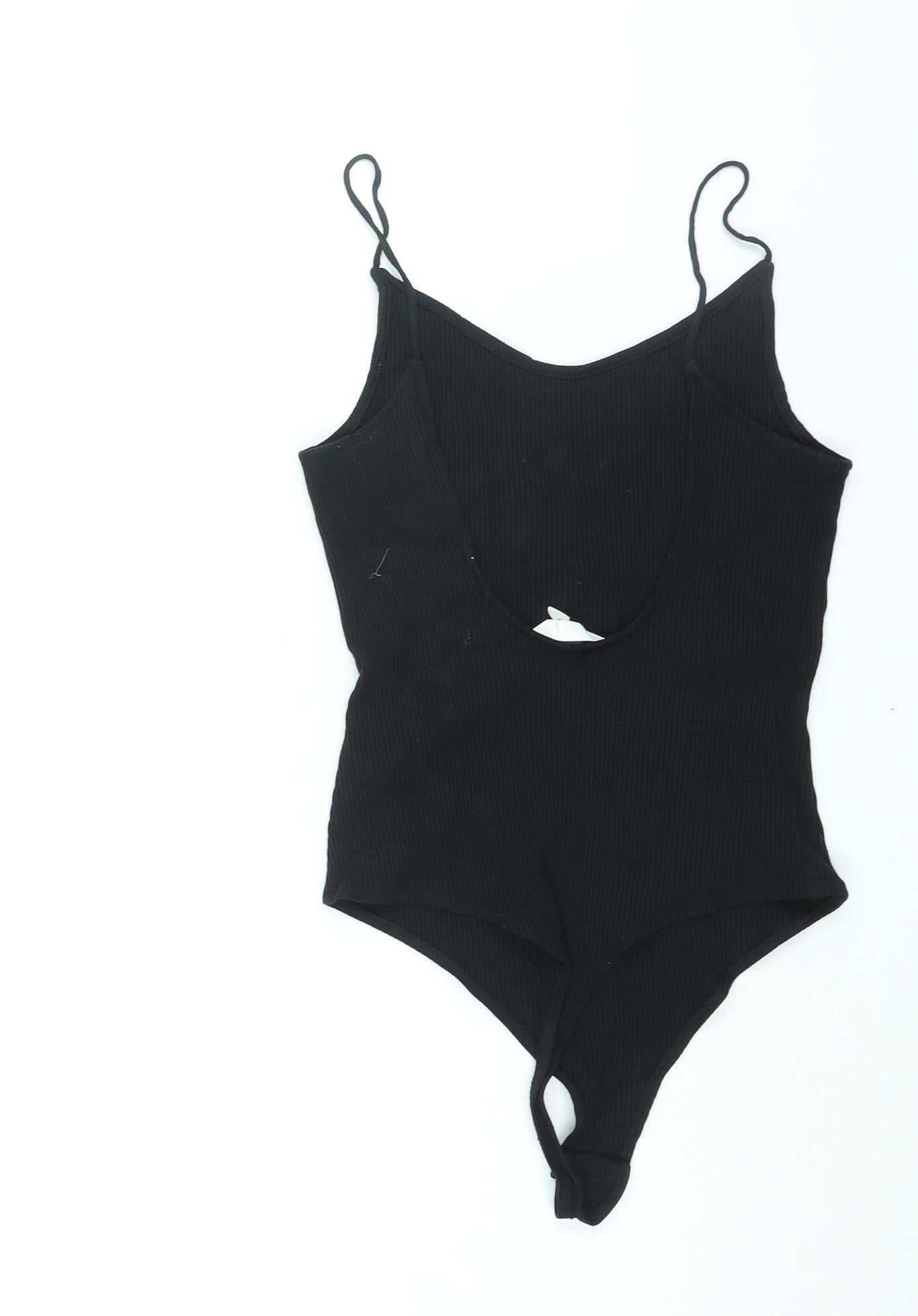 H&M Womens Black Viscose Bodysuit One-Piece Size S Snap