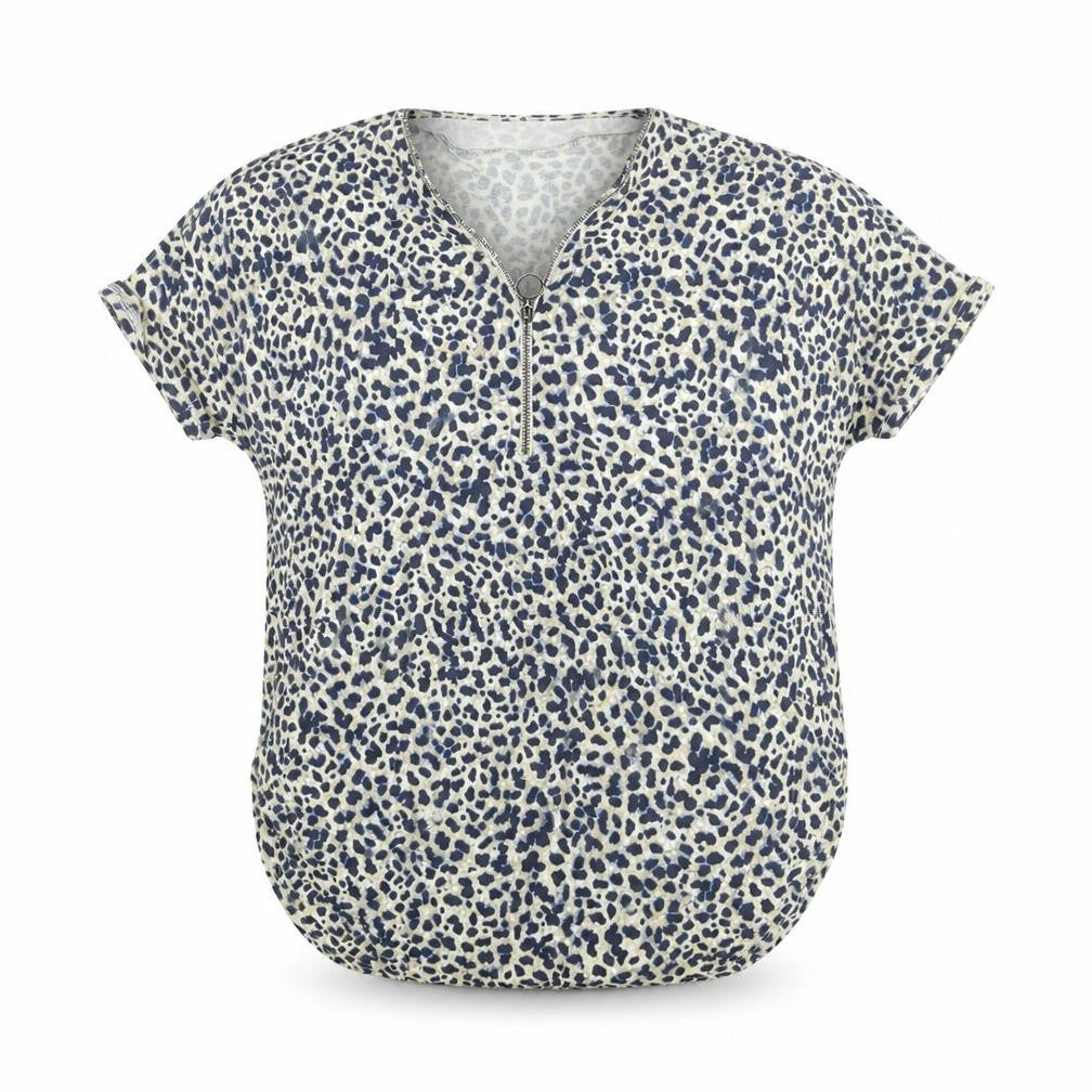 Front view of Lindex women’s multicoloured geometric viscose basic blouse, size S, v-neck