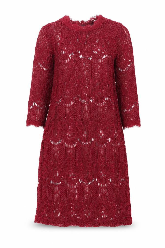 Front view of Boohoo women’s red polyester shift, size UK 8, mock neck button - semi sheer