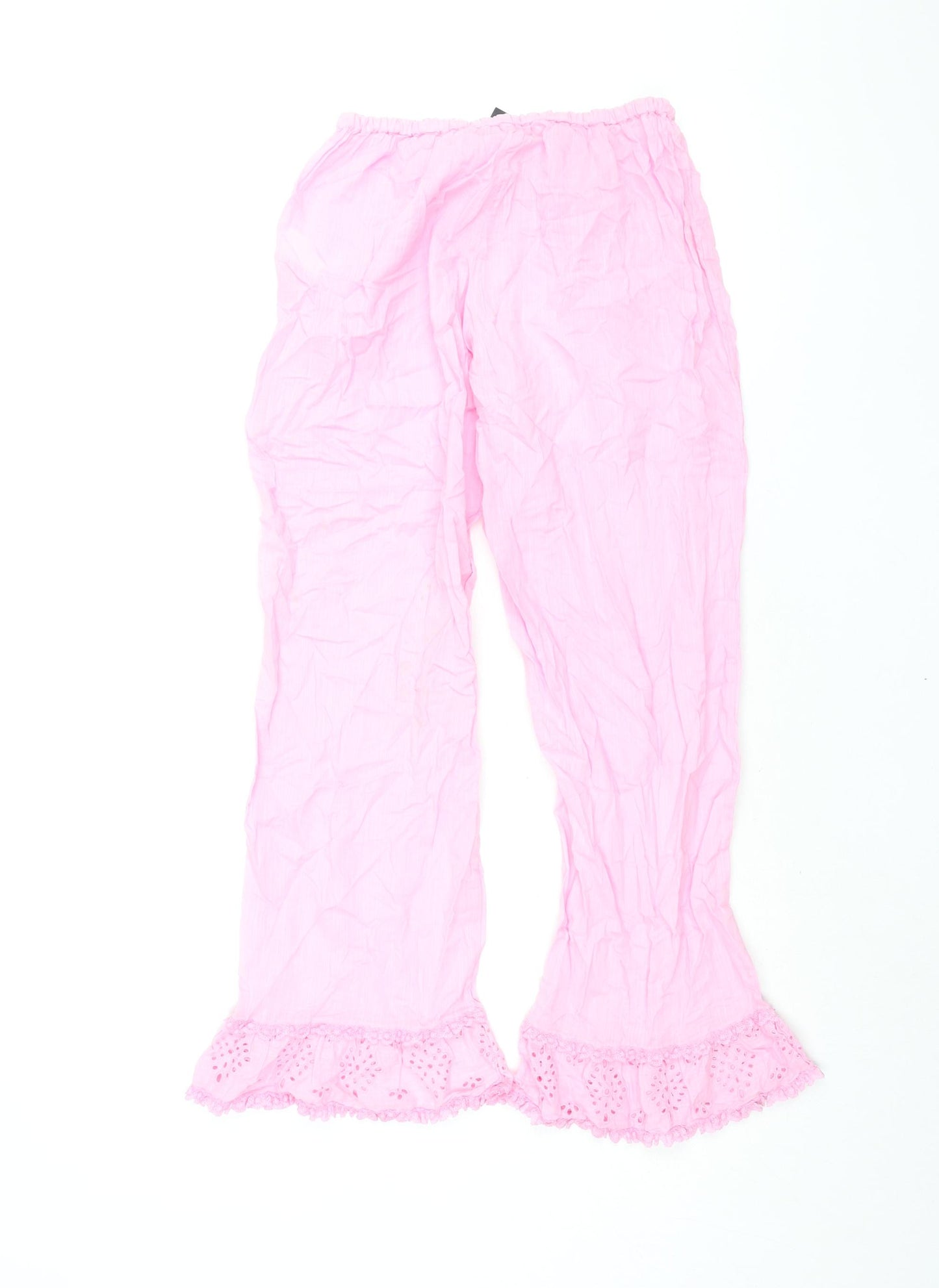 Zara Womens Pink Cotton Cropped Trousers Size M L26 in Regular Drawstring - Lace Hem